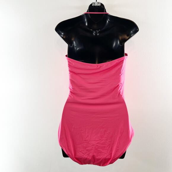 Tommy Bahama Halter Ruched V Cut One Piece Swimsuit Pink 12 - Picture 4 of 7
